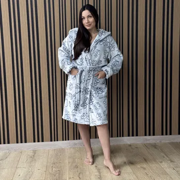 Женский велюровый халат «catwoman-short» - серый<article>MALVA