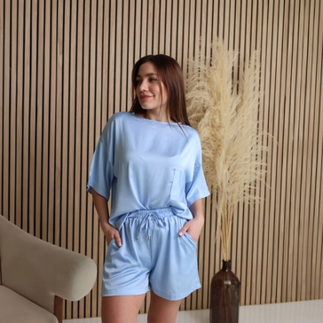 Жіноча піжама-костюм шовк - блакитний<article>MALVA